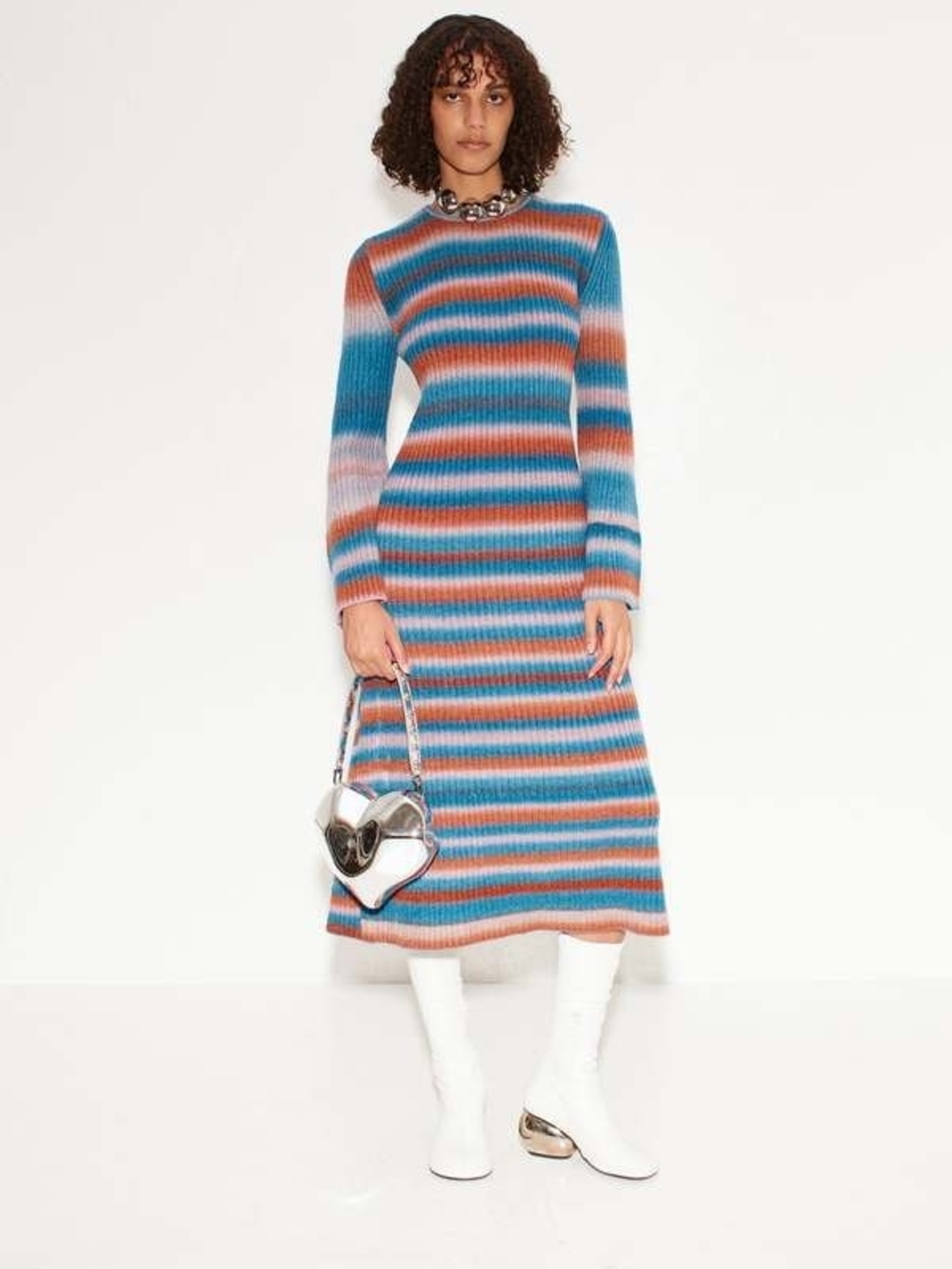 Simon Miller Striped Midi Dress in Teal, Rust & Cream Size L